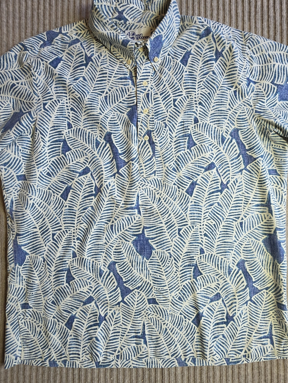 Reyn Spooner Blue Floral Half Button Up Pullover Hawaiian Shirt Mens XL
